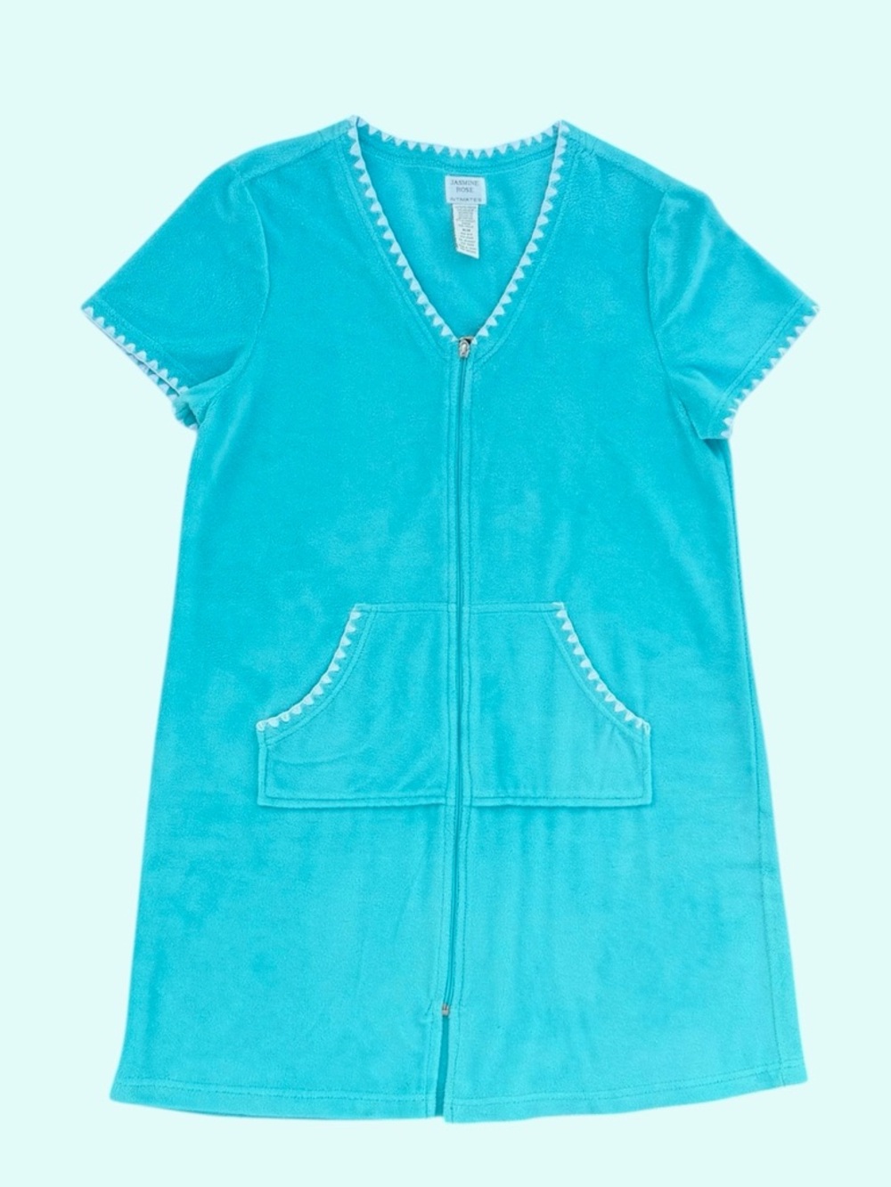 Jasmine Rose Turquoise Velour Short-Sleeve Housecoat Robe Beach Cover-Up, Medium